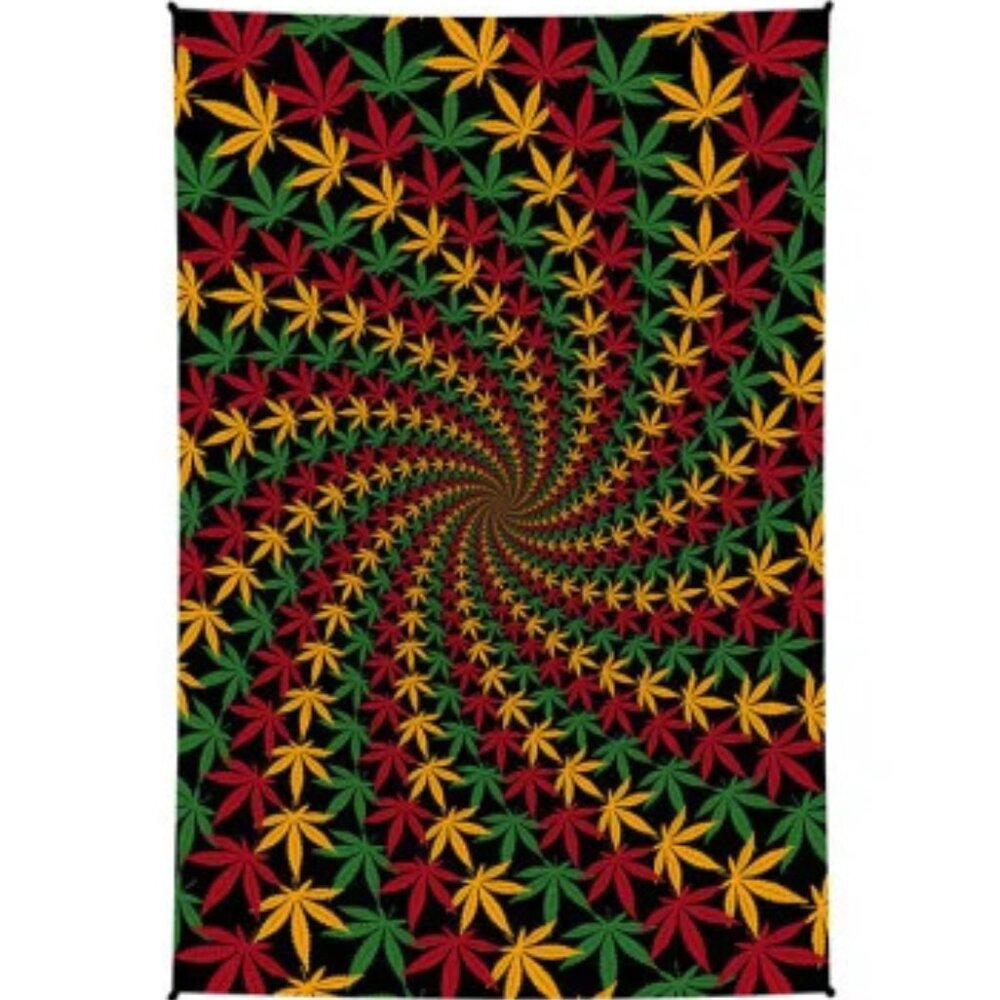 Rasta Leaf Spiral 3D Tapestry ~ Complete w/Corner Loops ~ 30" x 45" ~ Brand New!